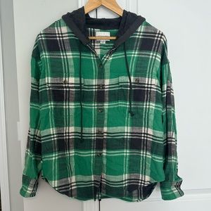 American Eagle Lightweight Hooded Plaid Button Up Shirt Size XS